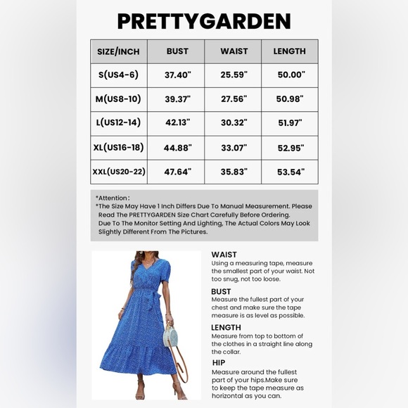 PRETTYGARDEN Floral Boho Short Sleeve V Neck Ruffle A-Line Wrap Maxi Dress M - Picture 15 of 15